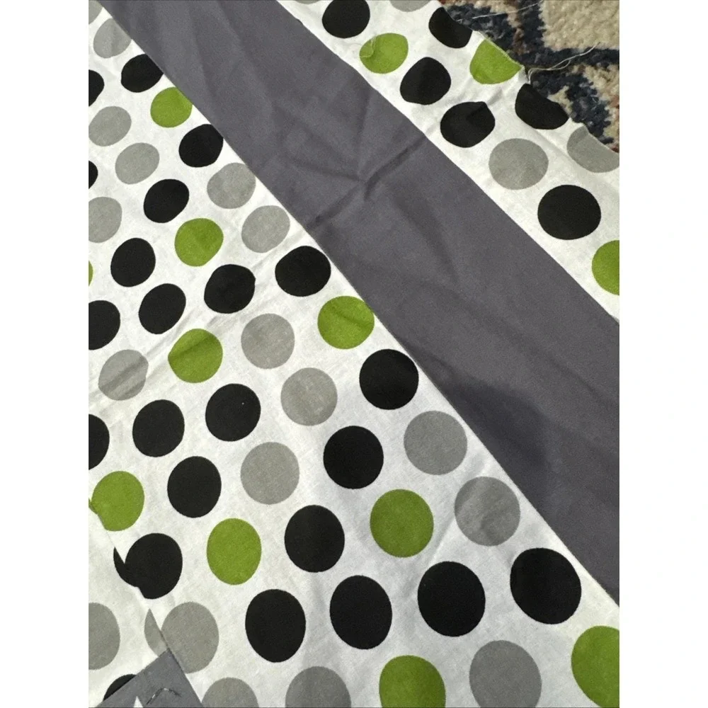 Baby Quilt Topper‎ Unfinished Grey & Green Cotton Patchwork Polka Dot Nursery